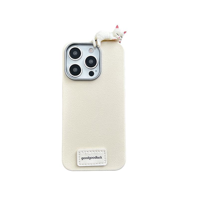 Cute Kitten Mobile Phone Case Is Suitable For Iphone17Promax Silicone Tpu Imitation Leather Apple 15 Thin Anti-Drop.