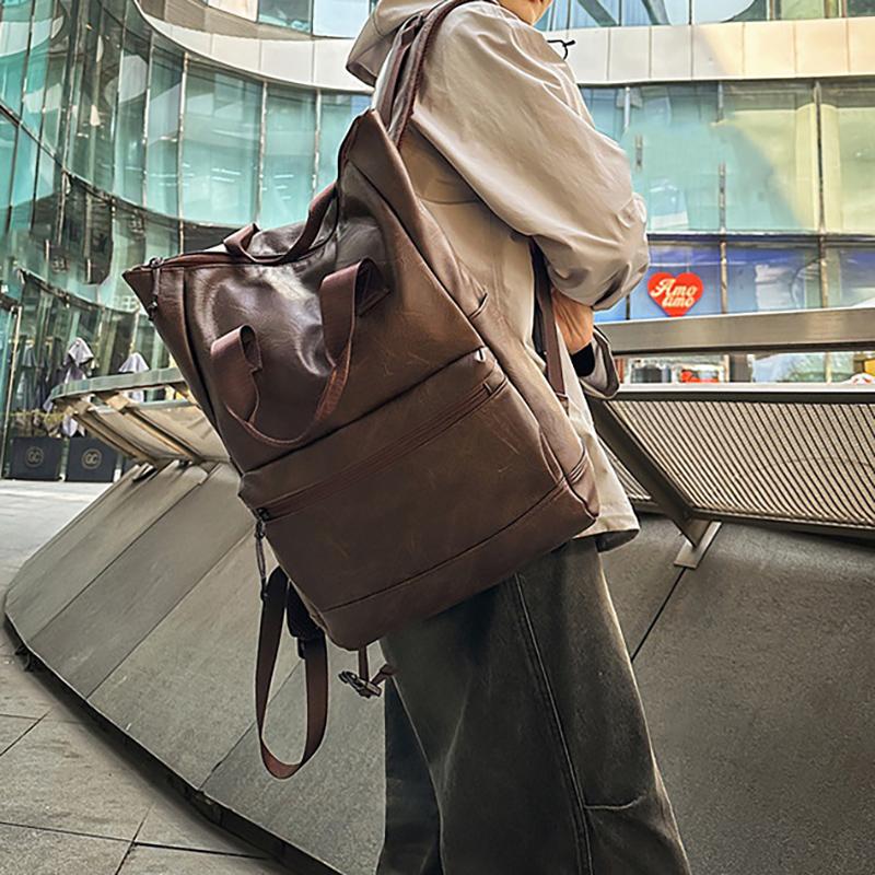 Kısa Mesafe Seyahati Yeni Sırt Çantası PU Deri Çok Yönlü Bilgisayar Çantası Büyük Kapasiteli İş Seyahat Çantası Retro Sırt Çantası