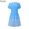 ZANZEA Women Casual Round Neck Summer Short Sleeve Print Dress