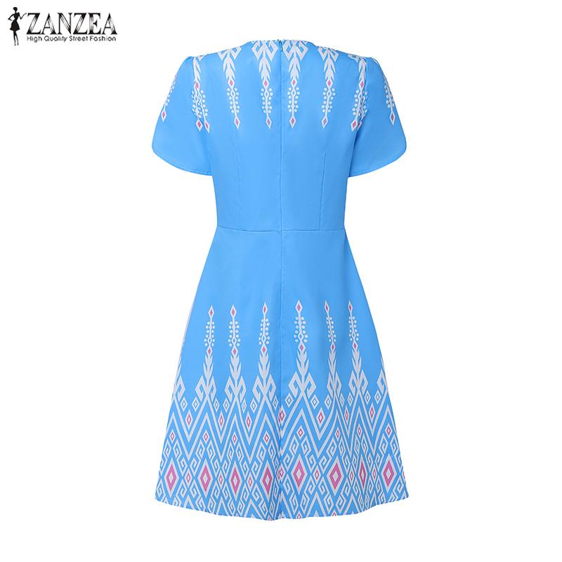 ZANZEA Women Casual Round Neck Summer Short Sleeve Print Dress