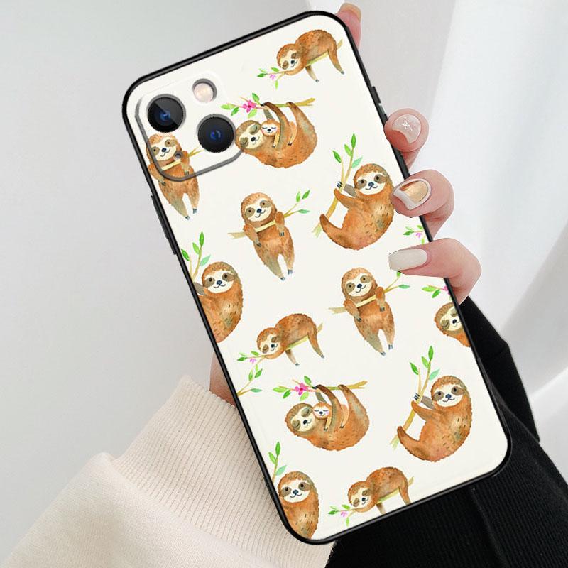 Cute Sloths Watercolor Phone Case For iPhone 17 Pro Max 14 13 12 11 15 16 Pro Max mini 15 16 Plus 16e 17 Air Cover