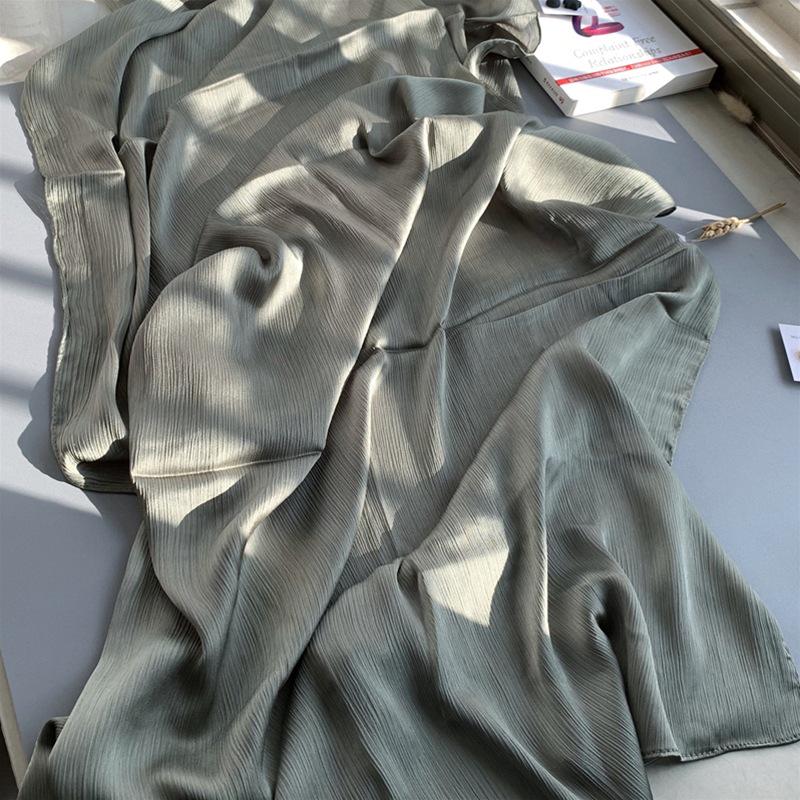 2023 Natural Wrinkled Solid Color Long Crepe Silk Scarf WJA14