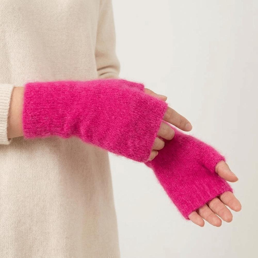 Wool Knitted Gloves Velvet Plush Mittens Lovely Half Finger Gloves Students