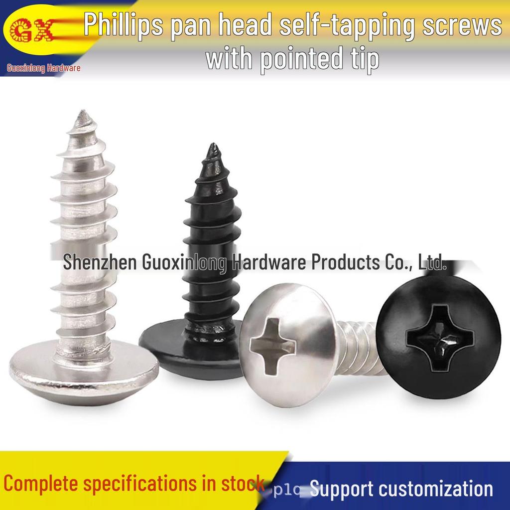 Nickel-Plated Silver/Black Umbrella Head TA3M3.5/4*5-6-8-10-12-14 Self-Tapping Pointed Tail Screws