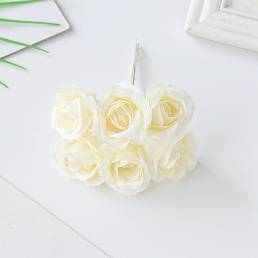 6Pcs Artificial Silk Rose Bundle For Christmas Wedding Bridal Bouquet Decoration Home Ornamental Flowerpot Accessory Fake Flower