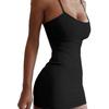 Vestito da Donna Scollo Profondo Girocollo Schiena Incrociata con Spalline Elastiche Schiena Scoperta Avvolgente sui Fianchi Senza Maniche con Spallina Sottile Mini Vestito Aderente per Club