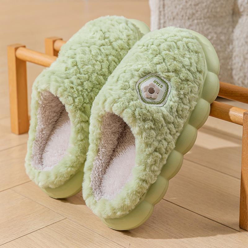 Pánské a dámské teplé, protiskluzové, plyšové bavlněné pantofle se silnou podrážkou na podzim/zimu
