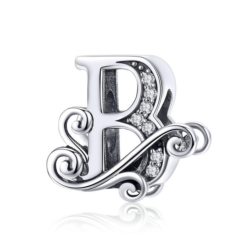 bamoer Funny 925 Silver DIY Letter Alphabet Metal Beads fit for Silver 925 Bracelet Heart Pattern Charms DIY