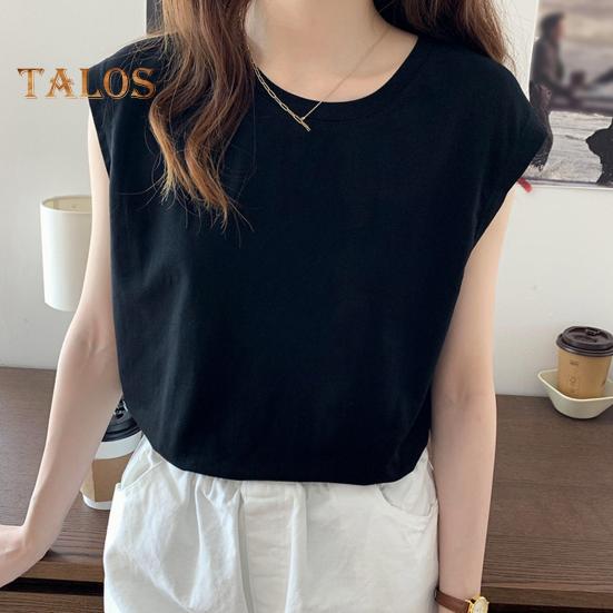 Women Summer T-shirt Round Neck Cap Sleeve Solid Color Tee Shirt Solid Color Loose Fit Casual Tops Daily Wear