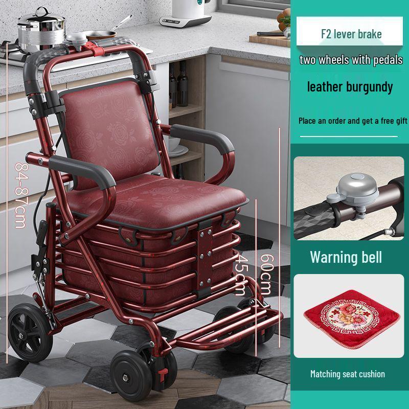 Leide Zhu Foldable Mobility Handcart: Sit & Push Shopping Trolley for Elderly