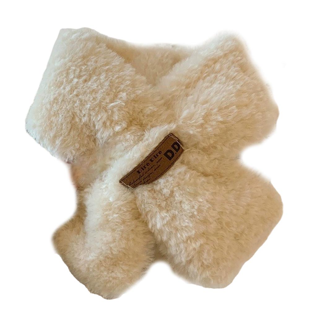 Crossed Scarf Winter Warm Furry Faux Furs Neckerchief Double Side Neck Gaiter Stylish Neck Scarf for Adult Women Student