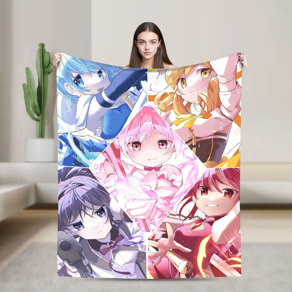 Anime Puella Magi Madoka Magica Flannel Blanket Comic Novelty Throw Blanket for Home 150*125cm Bedspread