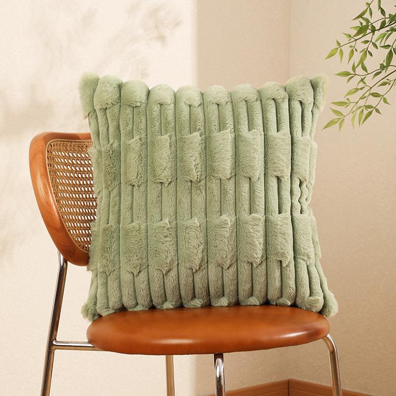 2pcs Faux Bunny Fur Wheat Ear Velvet Pillowcase for Autumn and Winter, Simple Modern Style Cushion Cover