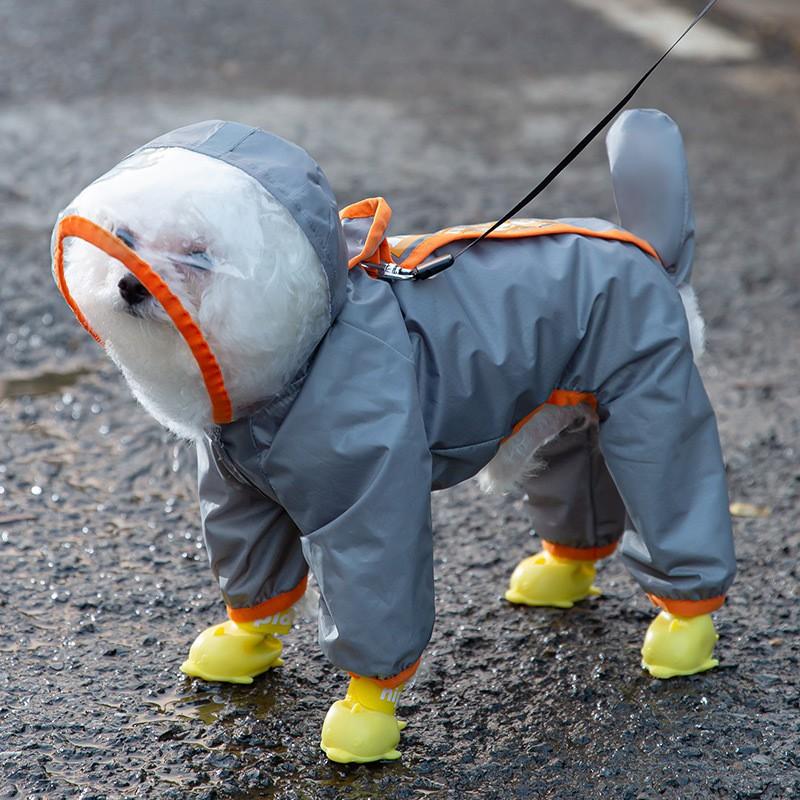 Waterproof Dog Raincoat With Tail Cover Leash Hole Small To Medium Breeds Matte Trim Colorblock Design