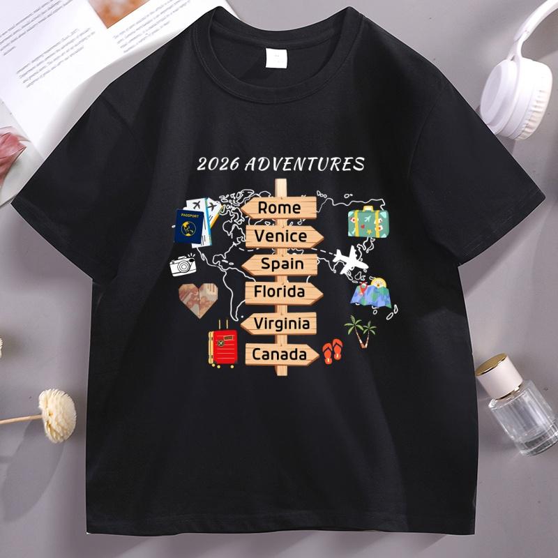 

Personalized Travel Adventures T-Shirt Casual Traveling Destination Tee Travel Lover Gift Family Vacation T Shirt Cotton Tops S разноцветный