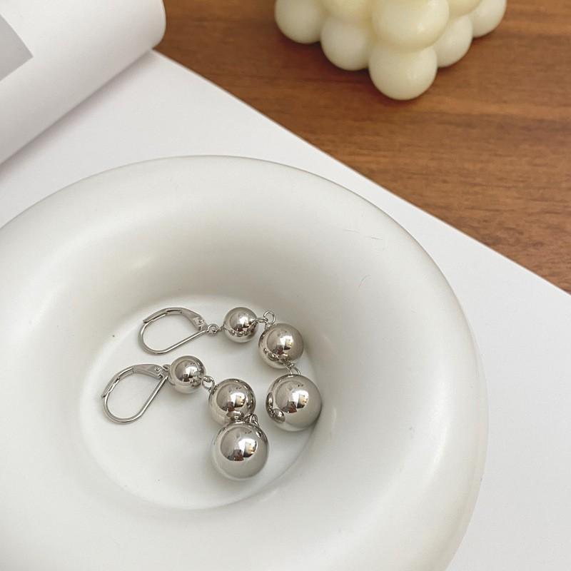 Korean Ins Blogger Fever Same 3 Gold Balls Pendant Earrings French Style Minimalist Jewelry Women