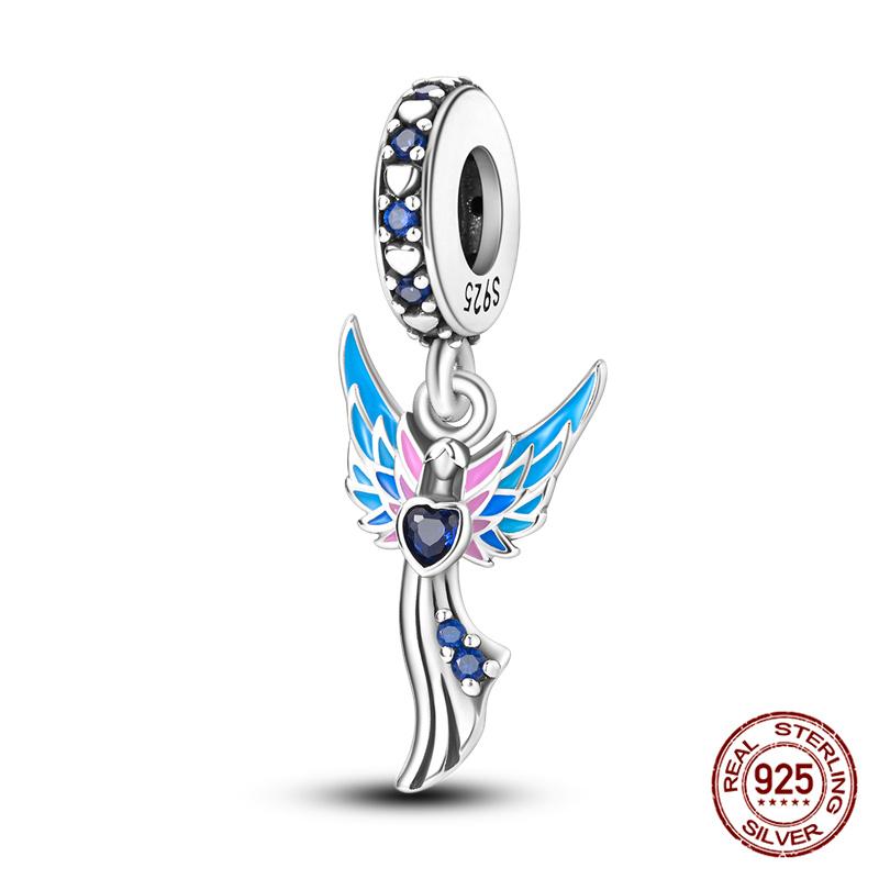 Bible Cross Pink Zircon charms Fit 925 Bracelet DIY Jewelry Making Women's Gift 100% 925 Silver