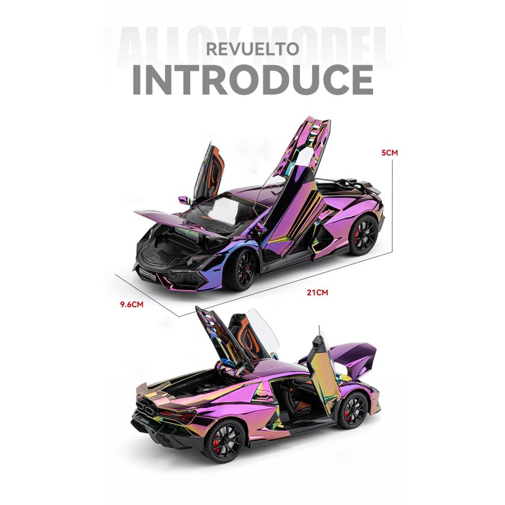 1/24 Lamborghini Revuelto Alloy Sports Car Model Diecast Metal Racing Electroplating Vehicles Car Model Sound Light with Spray Kids Toy Gift