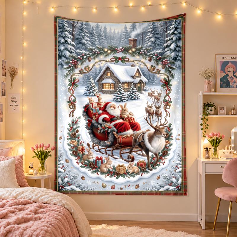 Yatak Odası Oturma Odası Duvar Dekorasyonu İçin Noel Baskılı Duvar Halısı Tatil Hediyesi