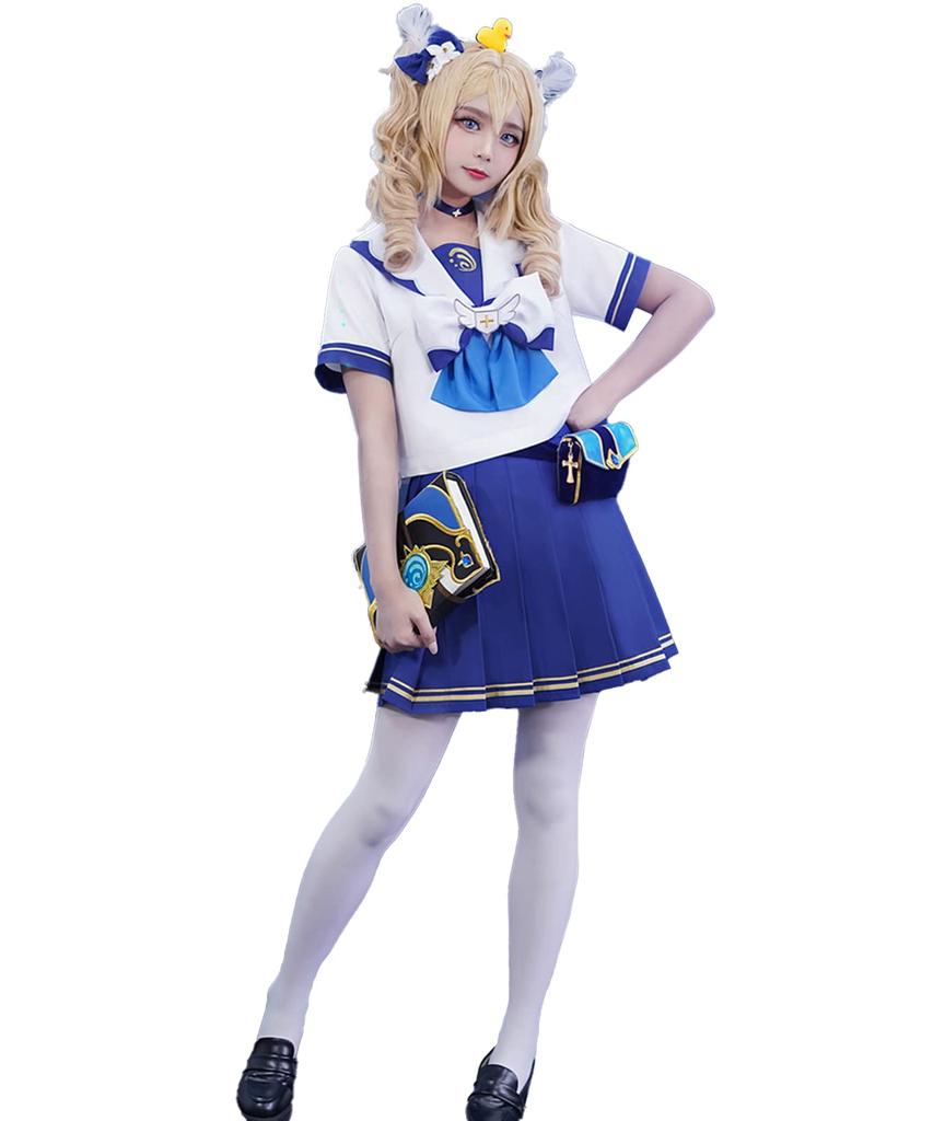 [Milky Time] Genshin Impact Barbara Cosplay Short Sleeve Sailor Uniform with Wig, Halloween