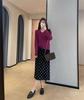 2026 New Year Women's Velvet Polka Dot A-Line Midi Skirt with Lace Hem