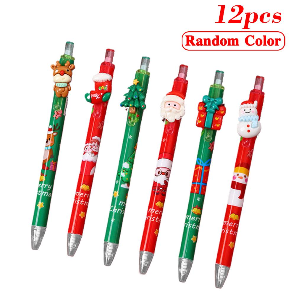12PC Cartoon Christmas 0.5mm Gel Pen Cute Student Quick Dry Black write Ink Pen High Quality Office Signature Pen Christmas Gift