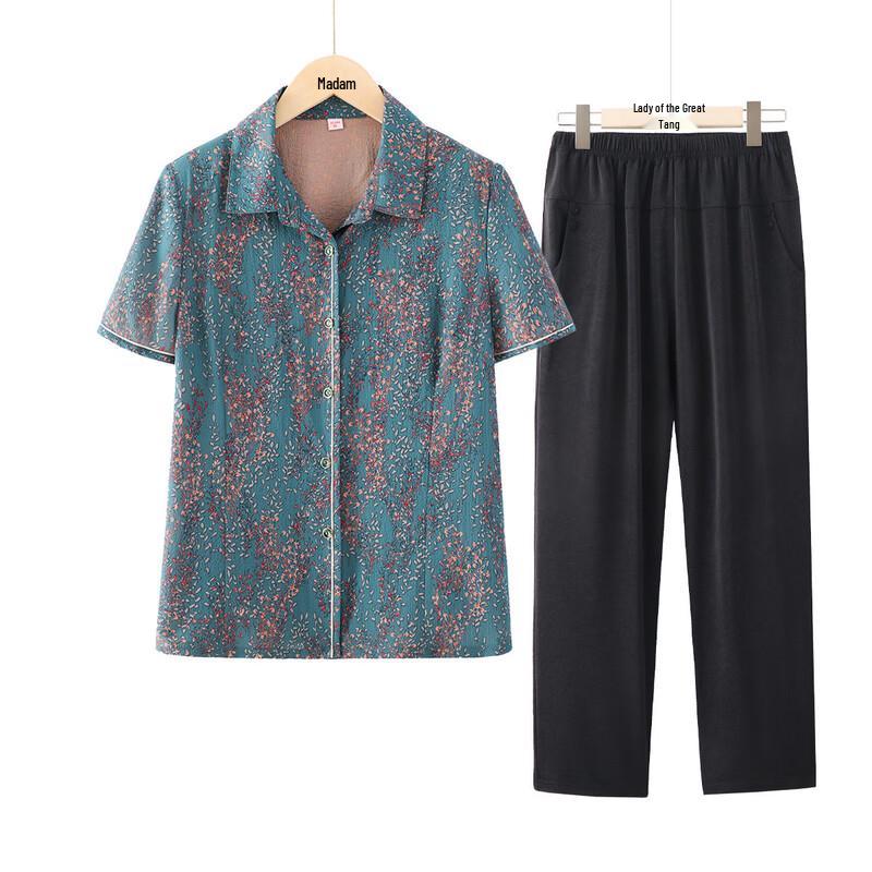 Elegant Chinese Style Women s Summer Short-Sleeve Set 4XL