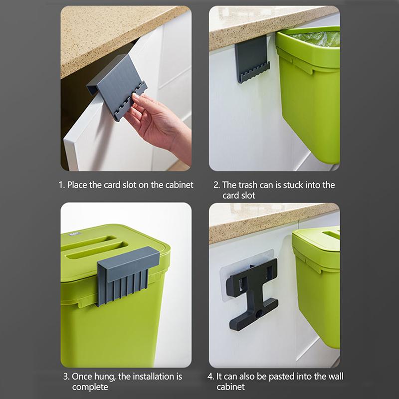 5L Kitchen Trash Can Wall Mounted Hanging Trash Bin With Lid Garbage Can For Cabinet Under Sink Waste Garbage Compost Bin Trash