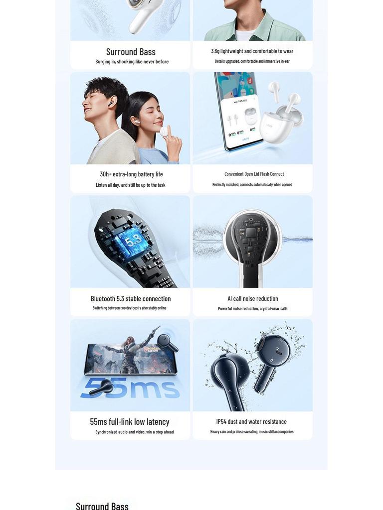 2025 New Model Wireless Bluetooth Earphones - Semi-in-ear, Noise Reduction, Extended Battery Life