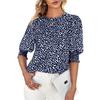 Women's Chiffon Blouse Crew Neck Tops Half Sleeve Pullover T-Shirt Floral Print Tunic Blouse Shirts