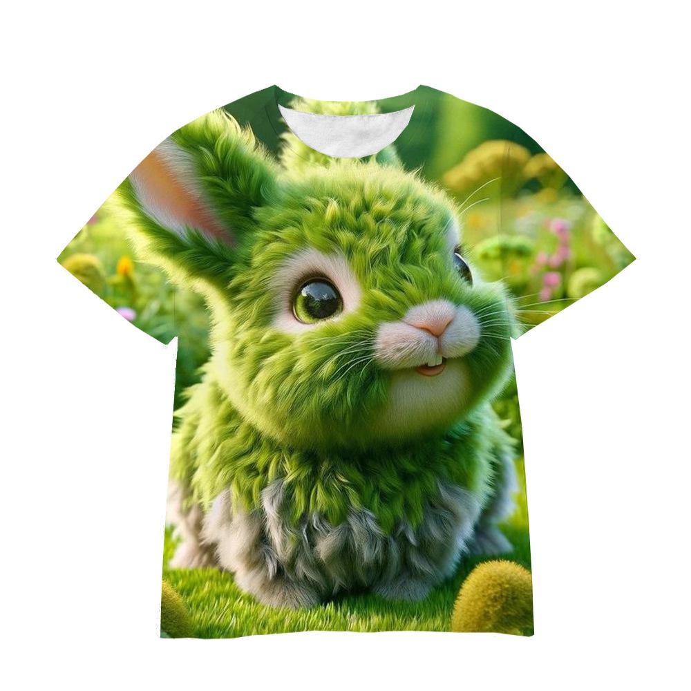 

Round Neck 3D Cute Animals Printed Casual Short Sleeved Children s Girl T-shirts - Soft Medium Stretch Polyester Fabric Summer Relaxed Fit Clothing 170