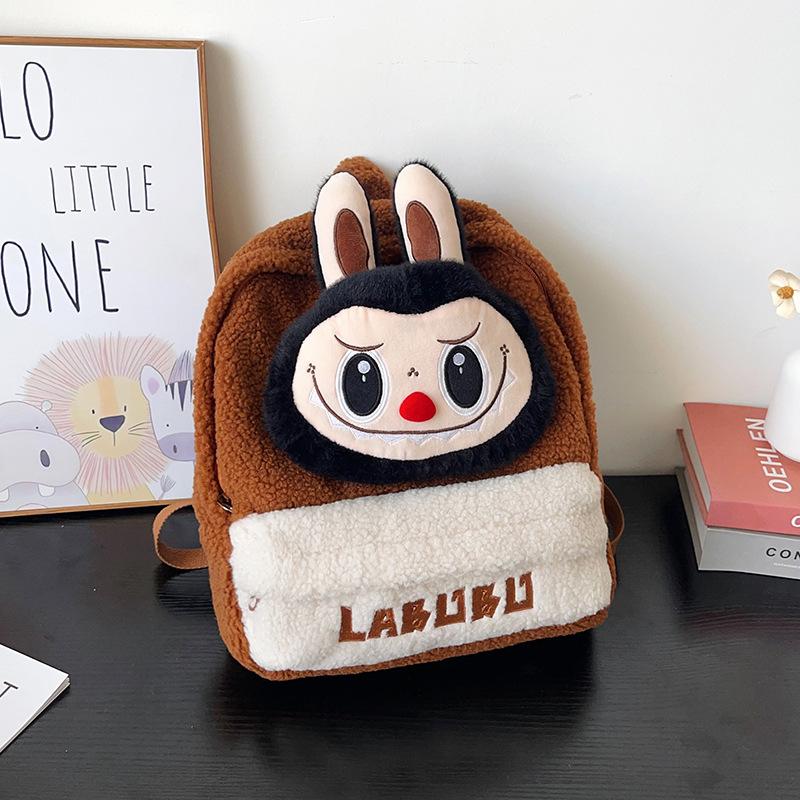 Labubu Cartoon Campus Backpack Plush Bag Cute Lamb Hair Cute Doll Shoulder Large Capacity Pain Bag