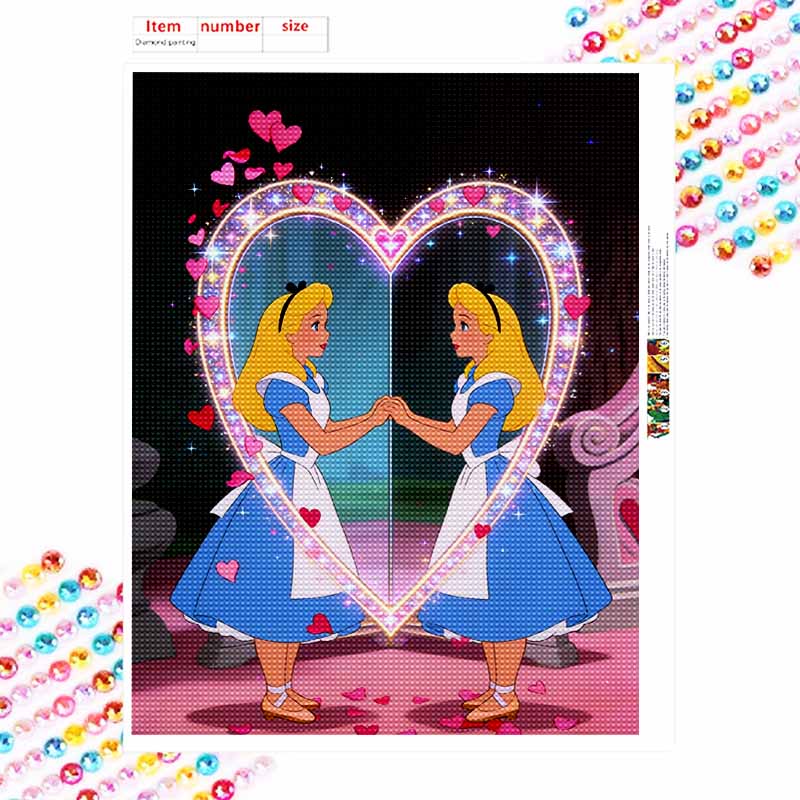 Disney Diamond Art Painting Kit 5D Alice Heart Diamond Painting Dot Art Kit Home Wall Decor
