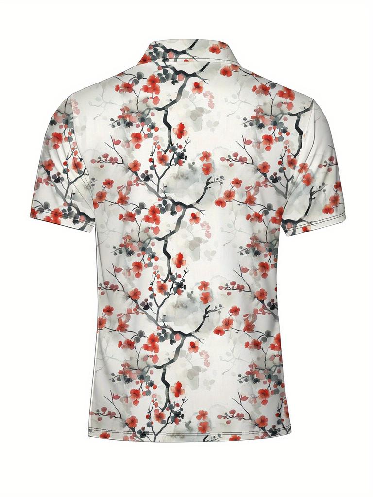 Men'S Short-Sleeve Polo Shirt with Flat Digital Print Pattern - No Texture