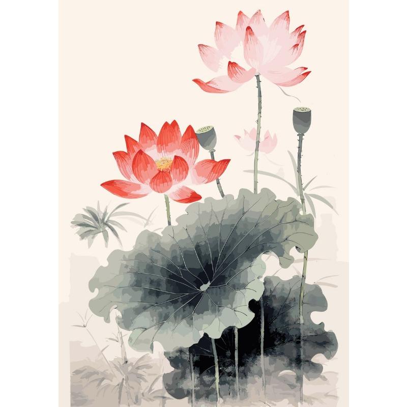 Traditonal Chinese Style Lotus Flower Lotus Leaf Canvas Painting Posters and Prints Wall Art Picture for Living Room Home Decor