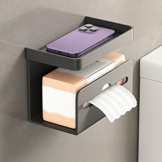 Wall-Mounted Toilet Paper Holder Storage Tray Strong Load-bearing Easy Installation Tissue Wipes Holder Bathroom Organizer