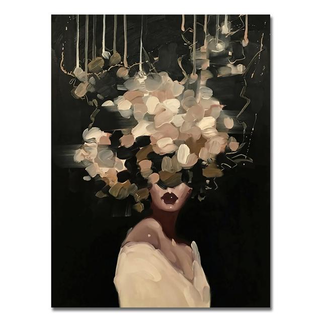 Cap de copaci cu flori femei pictură pe pânză poster de perete cu caracter abstract