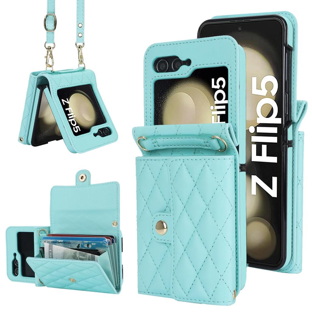 Crossbody Bag Leather Phone Case For Samsung Galaxy Z Flip 5 4 3 5G Long Lanyard Wallet Card Cover