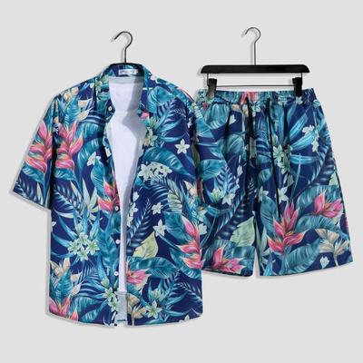 Mens Fashion Print Sets Short Sleeve Shirt+Shorts 2Pcs Suit Loose 2023 Summer Casual Beachwear Male Vacation Hawaiian Outfits