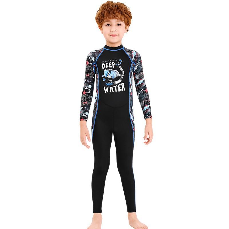Children s Swimsuit Sunscreen One-piece Diving Suit Long-sleeved Middle-aged Rafting Snorkeling Quick-drying Jellyfish UPF50+ M