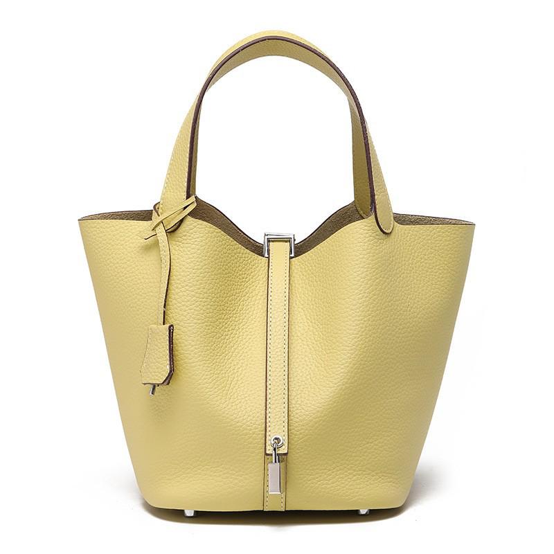 Women's High-Quality Genuine Leather Bucket Bag - Exquisite Cowhide Handbag