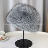 Silver Fox Faux Fur Winter Hat: Plush, Warm, Windproof, Fashionable Flat Top, Versatile Bucket Style