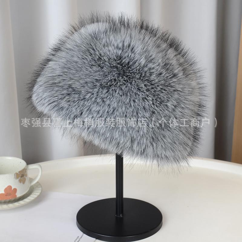 Silver Fox Faux Fur Winter Hat: Plush, Warm, Windproof, Fashionable Flat Top, Versatile Bucket Style