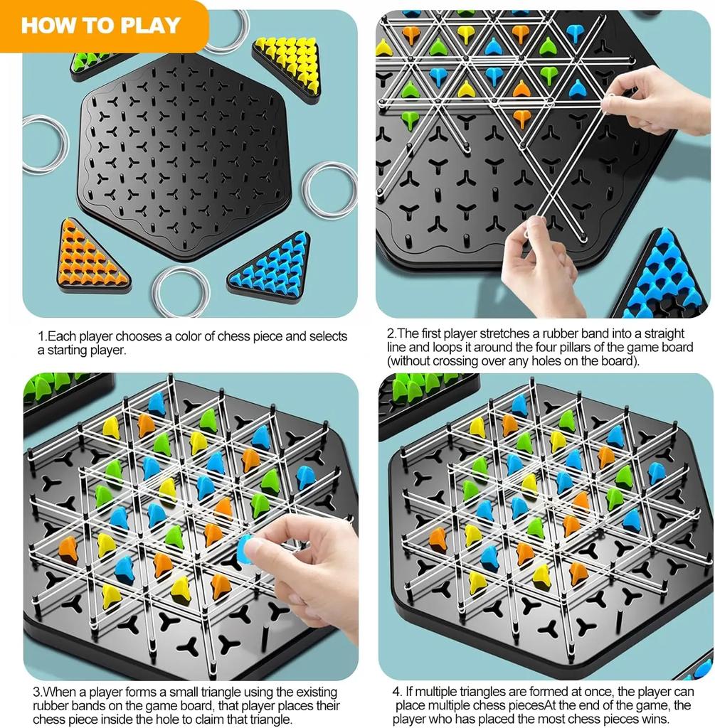 Connecting Corners Triggle Chess Game Triggle Rubber Band Game Toy For Kid Interactive Board Game Battle Set For Family Party
