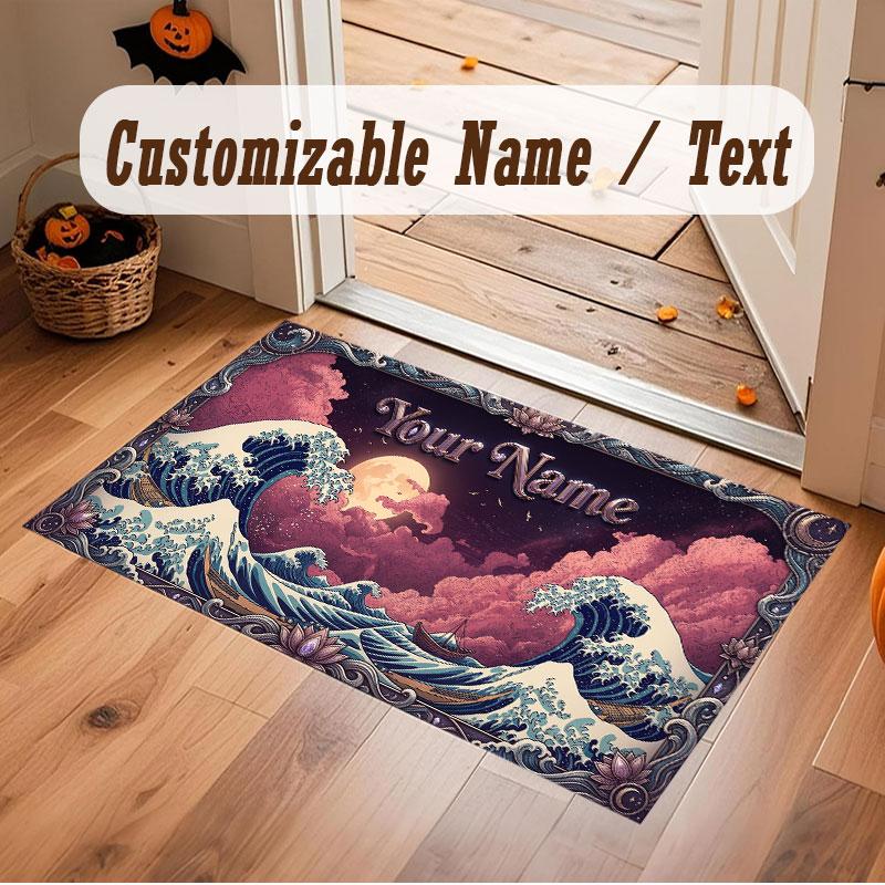 Octopus Sea Life Theme Crystal Velvet Floor Rug Personalized Custom Name Text Warm Carpet Home Decoration