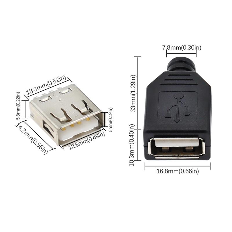 10 Stück Typ A Stecker Buchse USB 4-Pin Stecker Buchsenverbinder Mit Schwarzer Kunststoffabdeckung Typ-A DIY-Kits