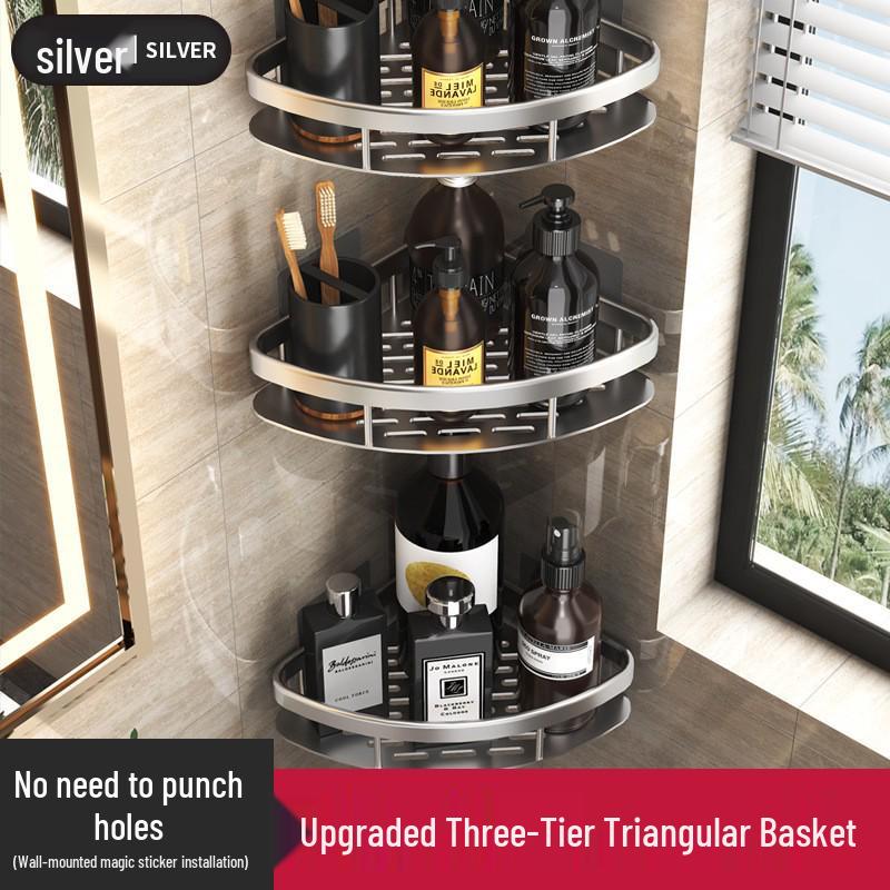 Aluminum No-Drill Corner Bathroom Shelf