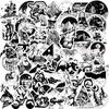 50 Creative Black And White Goth Stickers, Punk Waterproof Suitcase Graffiti Stickers, Motorcycle Head Stickers