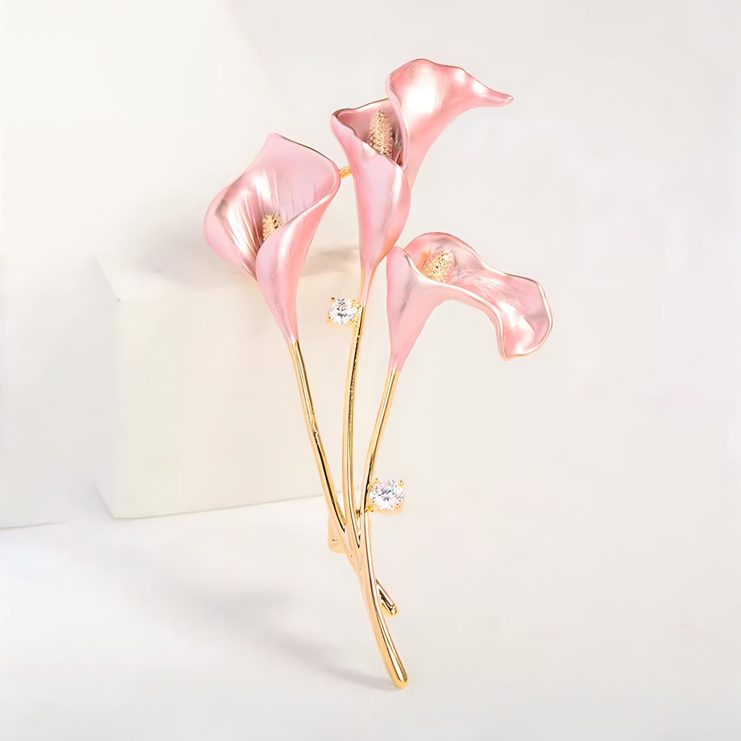 

Брошь «Розовая калла», элегантная брошь в виде растения для женщин высокого класса, Niche Design Sense, булавка, костюм с аксессуарами