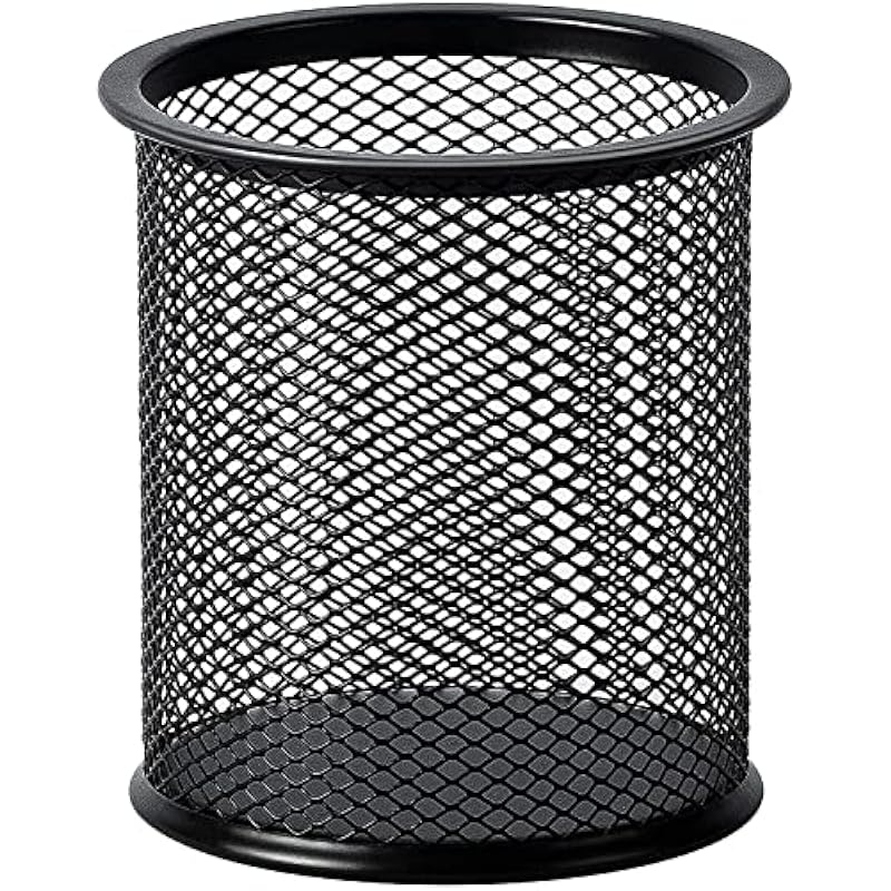 GLUN Cylendrical Black Mesh Metal Desk Pen, Pencil and Other Stationery Organiser Holder, Use at Office, School and Home